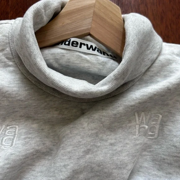 Alexander Wang All Over Logo Embroidery Monogram Turtleneck Sweatshirt Crop Top - Picture 8 of 17